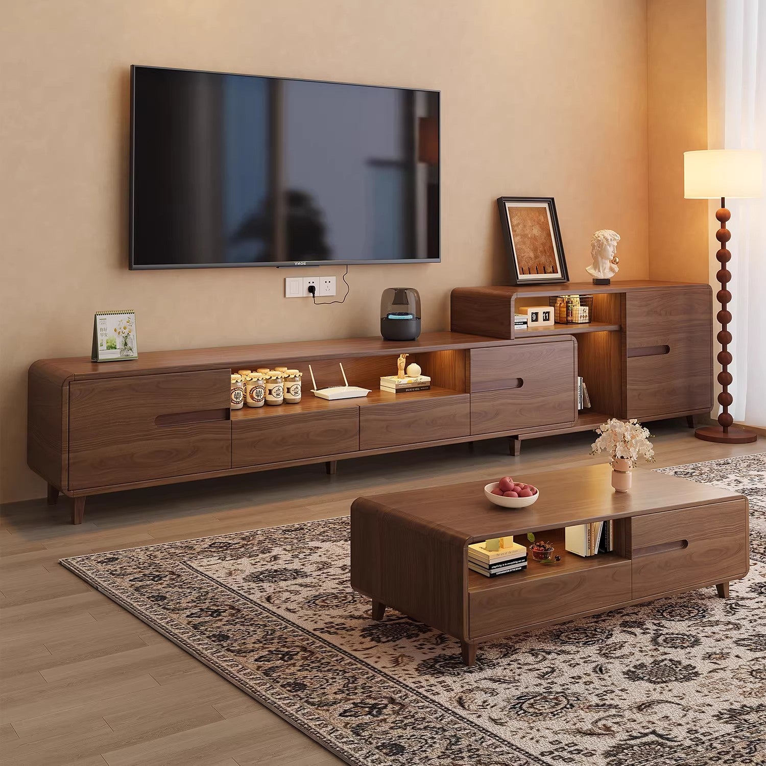 TV cabinet living room storage cabinet small apartment integrated retractable coffee table TV cabinet combination CJ-01