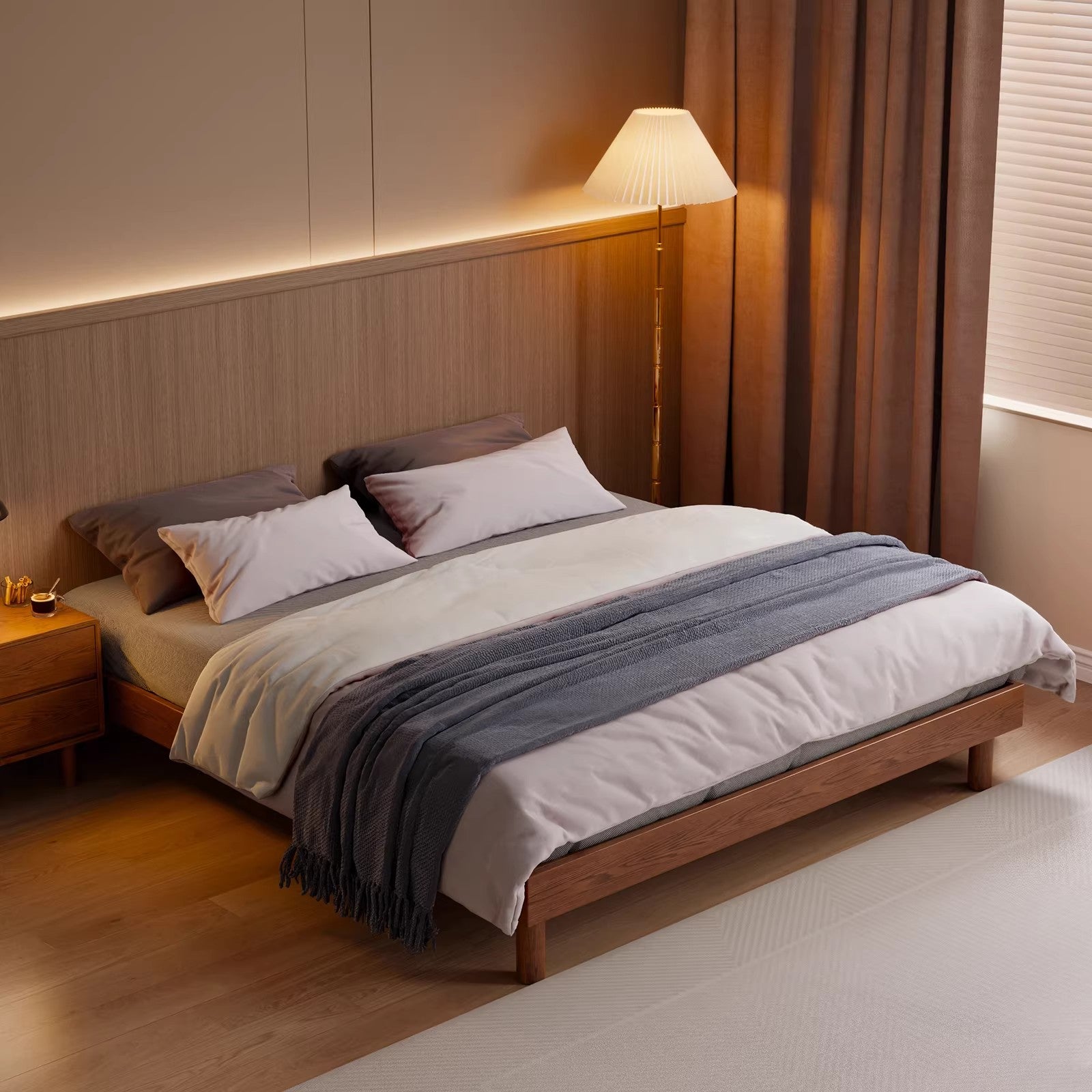 Solid wood bed bedroom no headboard tatami bed modern minimalist small apartment bed frame floating bed double bed SRC-A01