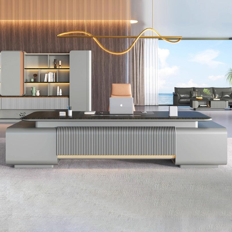 現代辦公桌老闆桌椅組合高級極簡黑檀木烤漆總裁桌董事長辦公室ED-A115