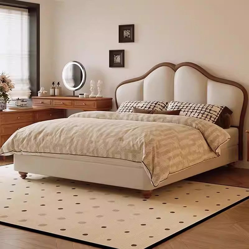 French Vintage Genuine Leather Bed, Internet Celebrity Butterfly Princess Bed, Modern Minimalist Double Bed for Master Bedroom, Storage Bed SRC-A02