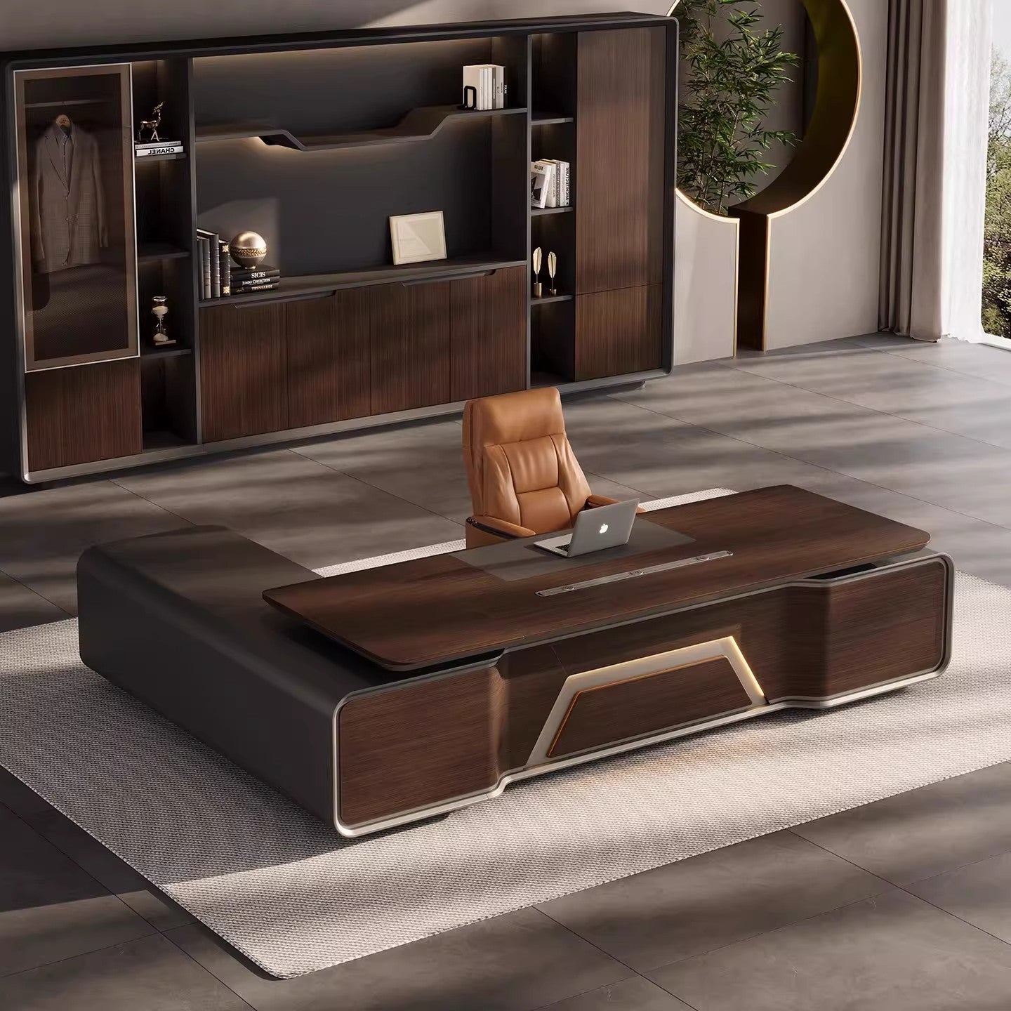 Executive Desk, President Desk, Italian Light Luxury Modern Chairman Office Desk, Executive Table, High-end Office Desk and Cabinet Combination ED-A129