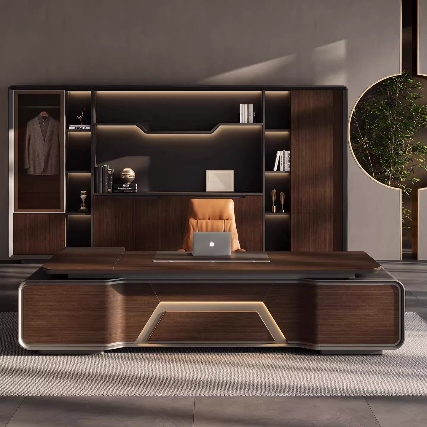 Executive Desk, President Desk, Italian Light Luxury Modern Chairman Office Desk, Executive Table, High-end Office Desk and Cabinet Combination ED-A129