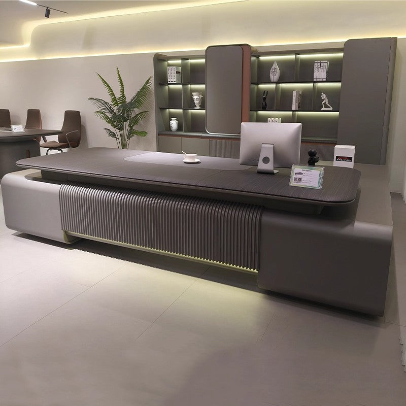 現代辦公桌老闆桌椅組合高級極簡黑檀木烤漆總裁桌董事長辦公室ED-A115