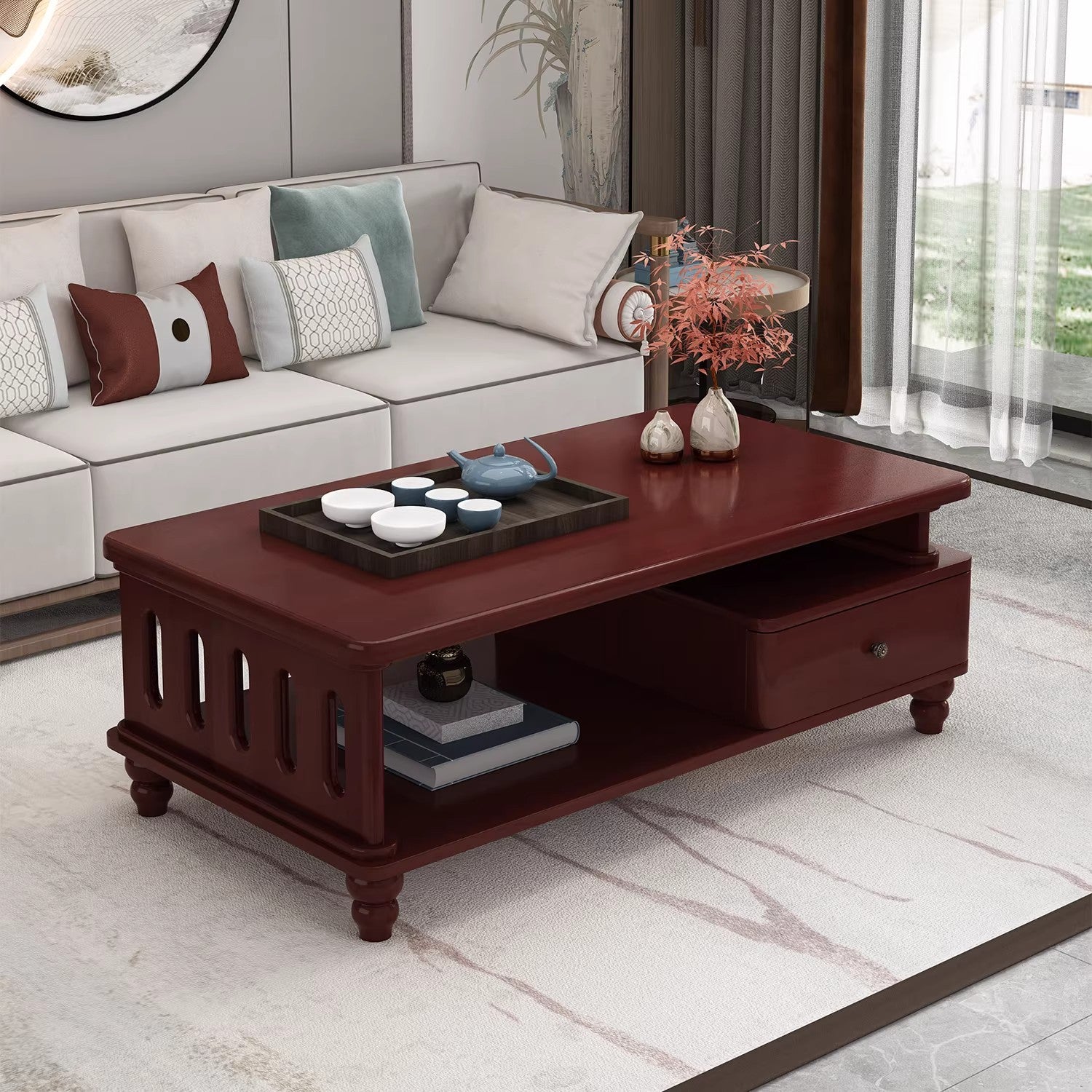 簡約全實木茶几客廳家用電視櫃組合附抽屜小戶型中式原木創意茶桌CJ-A02