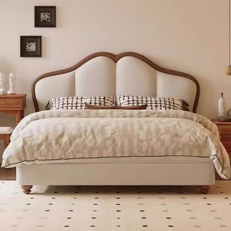 French Vintage Genuine Leather Bed, Internet Celebrity Butterfly Princess Bed, Modern Minimalist Double Bed for Master Bedroom, Storage Bed SRC-A02