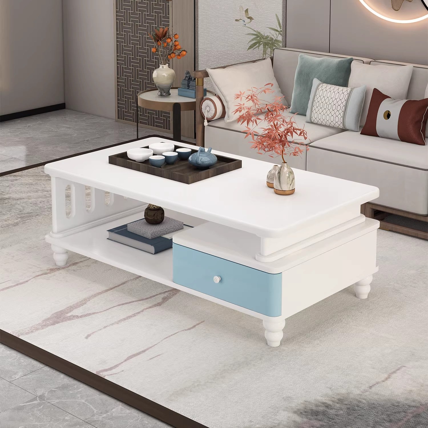 簡約全實木茶几客廳家用電視櫃組合附抽屜小戶型中式原木創意茶桌CJ-A02