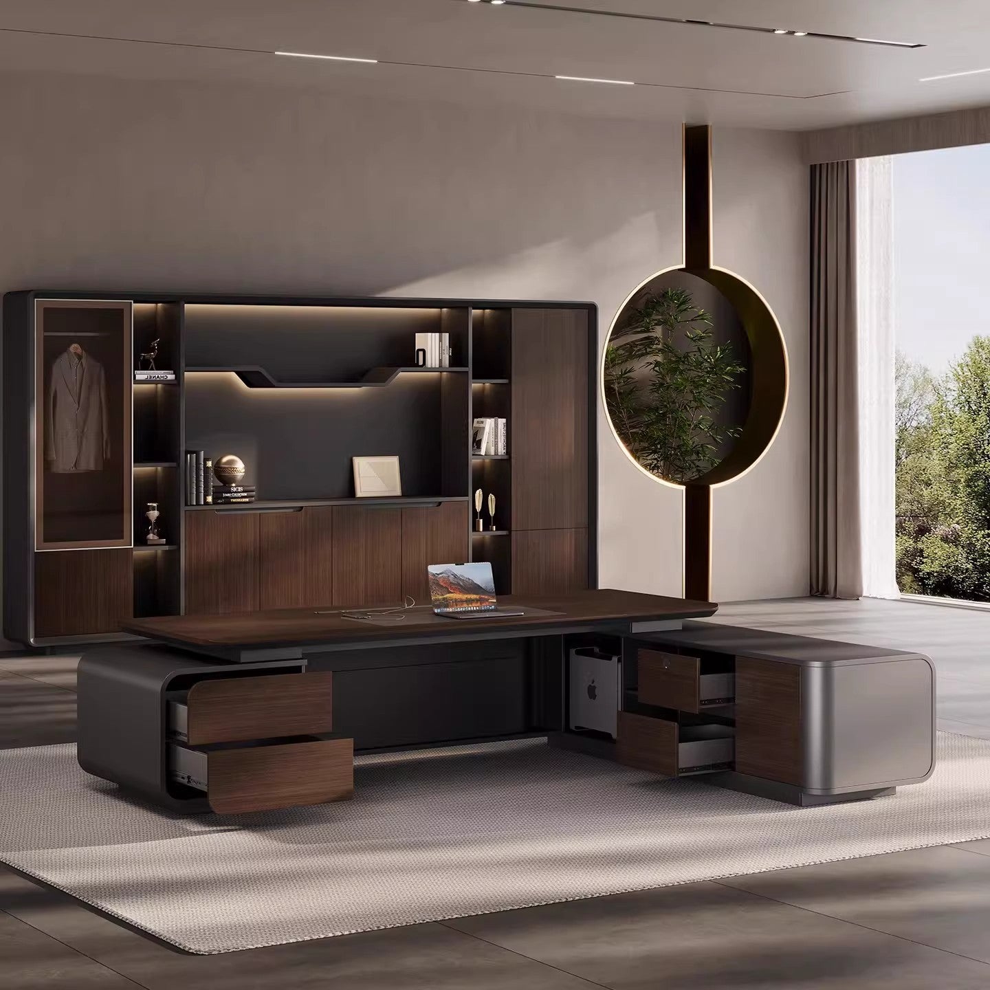 Executive Desk, President Desk, Italian Light Luxury Modern Chairman Office Desk, Executive Table, High-end Office Desk and Cabinet Combination ED-A129