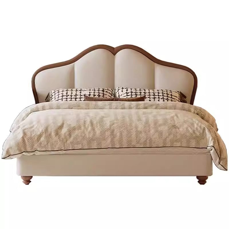 French Vintage Genuine Leather Bed, Internet Celebrity Butterfly Princess Bed, Modern Minimalist Double Bed for Master Bedroom, Storage Bed SRC-A02