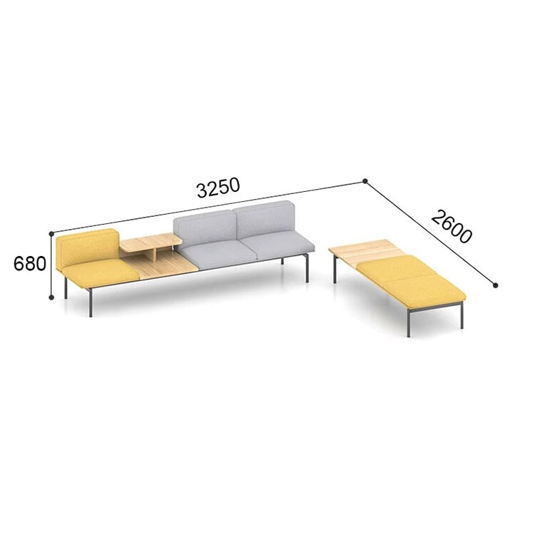 接待套裝,含沙發和茶几,滌綸面料,自由擺放,鋼架結構,聚氨酯泡沫填充,簡約設計,黃色,可定制,OS-A6