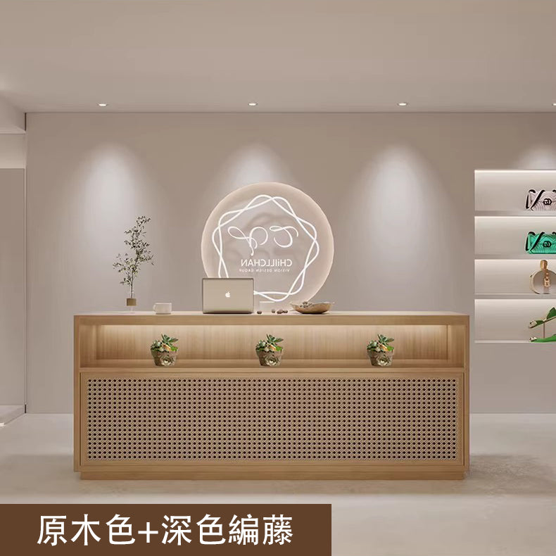 接待櫃檯、接待桌、收銀台、日式、自然風格、三聚氰胺貼皮、底座框架、防潮、LED燈、可自訂、RD-A11