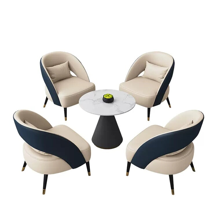 商務接待套裝,包含沙發、桌子和圓桌,採用大理石紋PU皮革製成,時尚米白色,可客製化,型號CT-A25