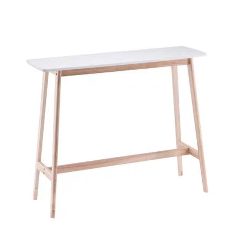 吧台桌、咖啡桌、長方形桌、木紋飾面、穩定結構、圓潤飾面、連接桿、簡約設計、白色、自然色、可客製化、BT-A8