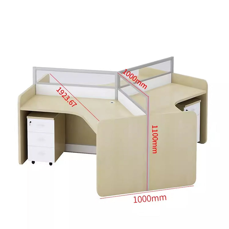 時尚辦公桌,可容納多人,V 型桌面帶隔間,三聚氰胺貼面,鋁合金框架,帶走線孔,楓木白,可定制,OD-A3