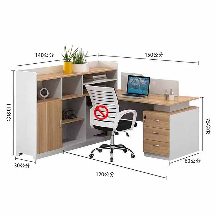 辦公桌,有側櫃的工作台,可上鎖,靜音滑軌,帶走線孔和頂板,OD-A14