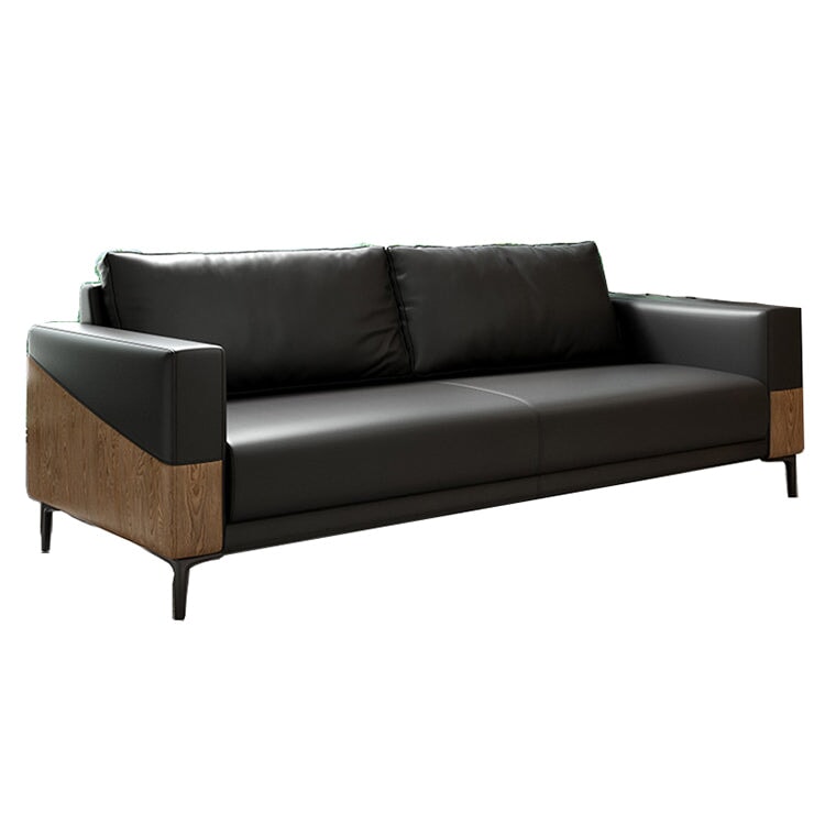 沙發、辦公沙發、接待沙發、人造皮革布料、天然木框架、高密度聚氨酯泡棉、鋼製椅腳、黑色、輕便、可客製化、OS-A10