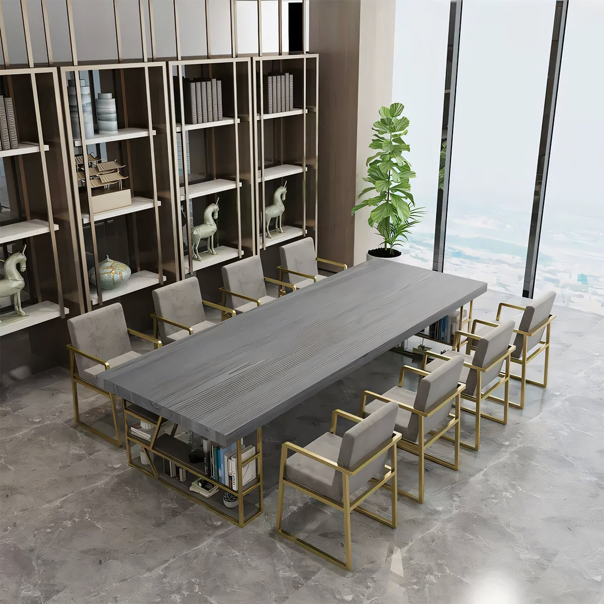 MT-A38 rectangular conference table, wood grain finish, metal frame, compact and minimalist design, customizable, suitable for meeting rooms