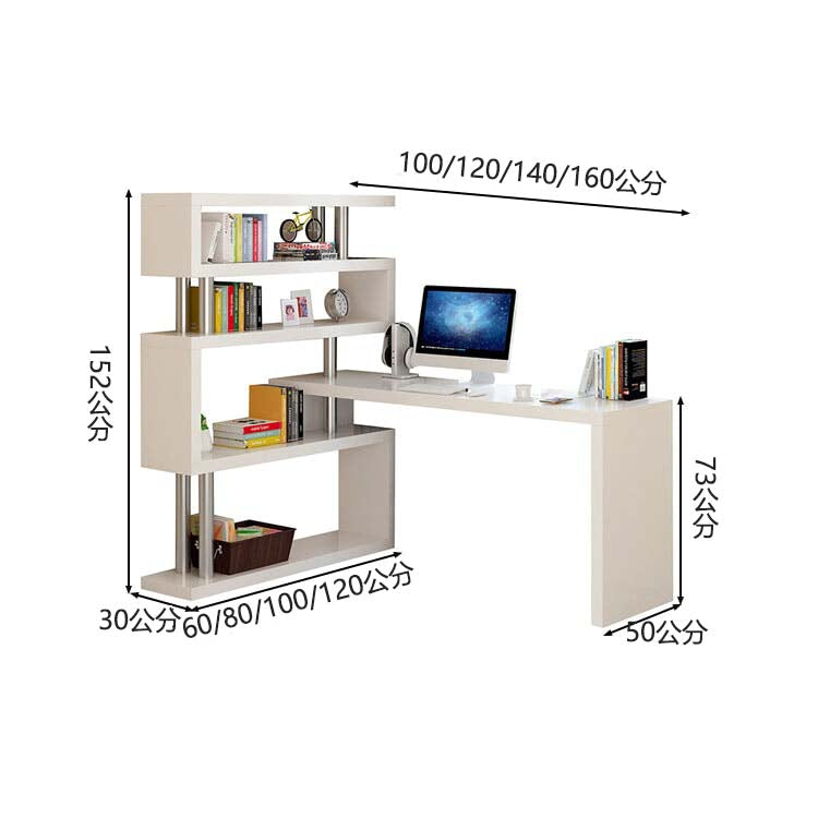 電腦桌 室內辦公桌 環保木 安全無味 四層收納架 厚實耐用 鋼柱 可旋轉 使用方便 實用便捷 白色 可客製化 CD-A12