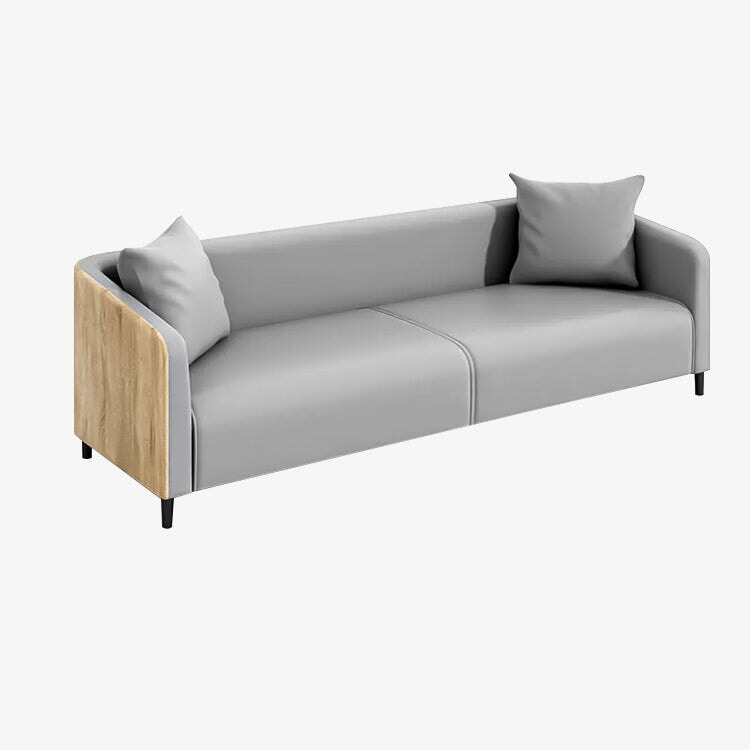 豪華接待沙發、辦公沙發、接待套裝,木紋合成皮革,碳鋼框架,S型彈簧,扶手,簡約設計,灰色,自然色,可定制,OS-A3