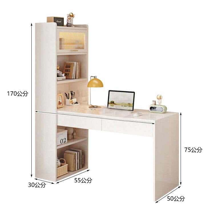 書桌,帶儲物空間的單元桌,三聚氰胺貼面,簡約設計,側架,開放式儲物,帶門,面板腿,抽屜,白色,CD-A8