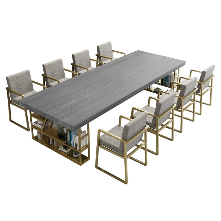 MT-A38 rectangular conference table, wood grain finish, metal frame, compact and minimalist design, customizable, suitable for meeting rooms