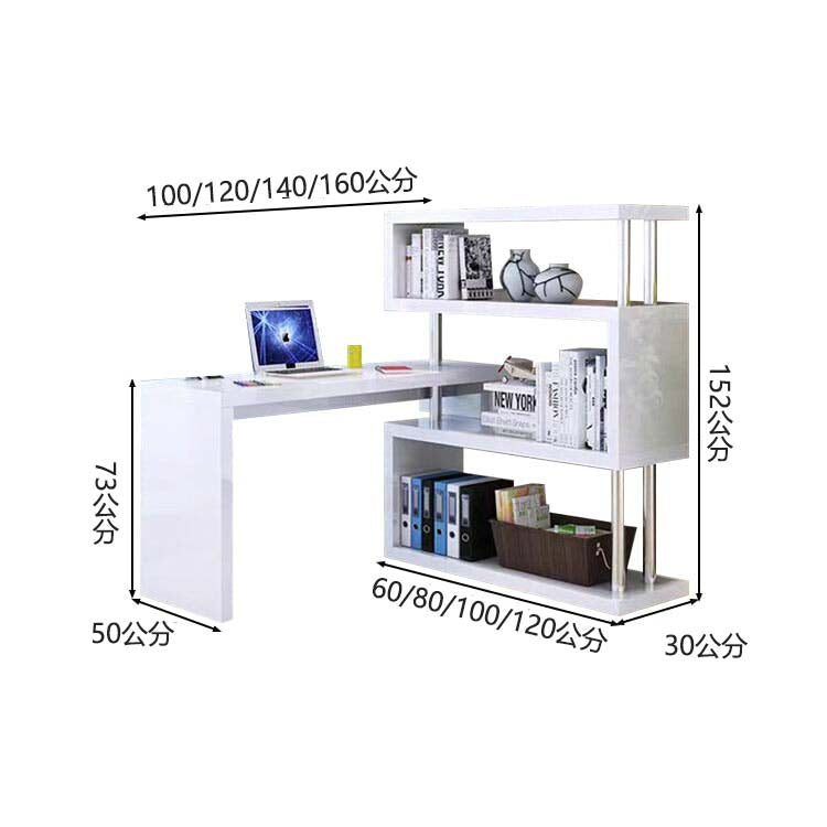 電腦桌 室內辦公桌 環保木 安全無味 四層收納架 厚實耐用 鋼柱 可旋轉 使用方便 實用便捷 白色 可客製化 CD-A12