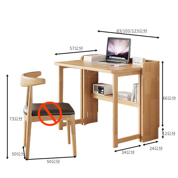 折疊式書桌,帶儲物架,天然橡膠木,接線孔,踢腳板蓋,緊湊,耐用,節省空間,CD-A3