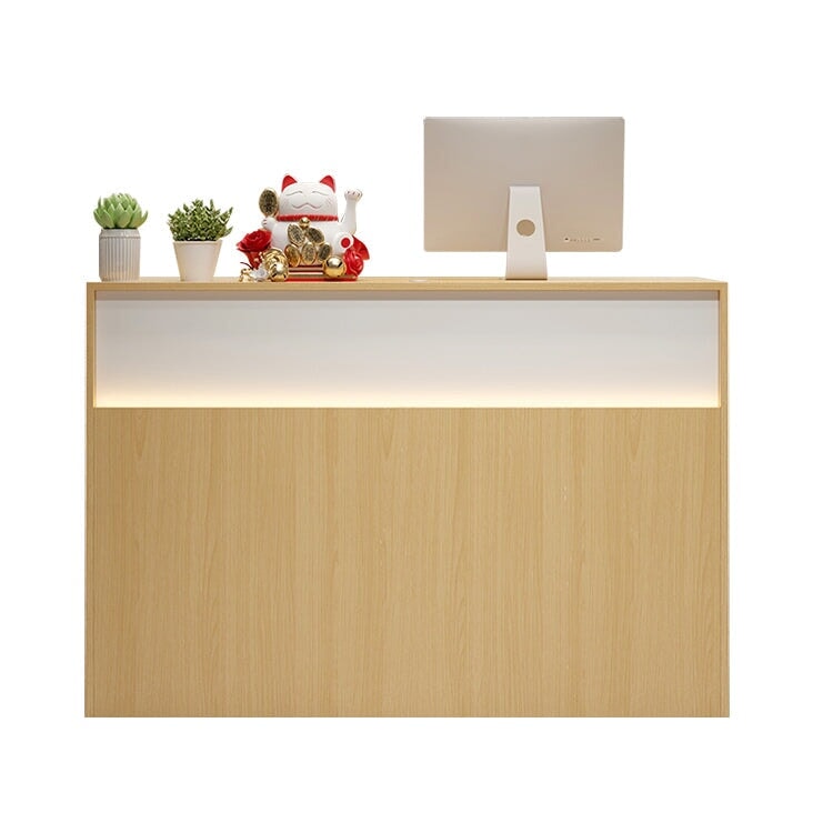 接待台、收銀台、附LED燈的辦公接待台,三聚氰胺貼面,大容量儲物空間,可上鎖,圓形把手,減震鉸鏈,時尚設計,RD-A42