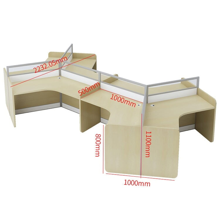 時尚辦公桌,可容納多人,V 型桌面帶隔間,三聚氰胺貼面,鋁合金框架,帶走線孔,楓木白,可定制,OD-A3