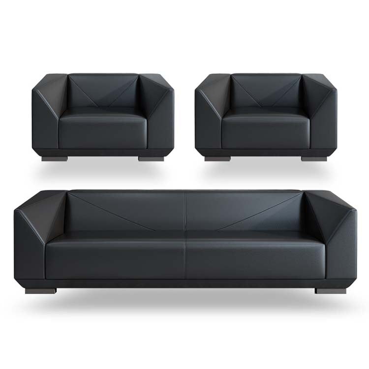 接待沙發,真皮沙發,辦公沙發,接待沙發,真皮軟墊,PVC皮革面料,天然木框架,沙發腿,簡約風格,黑色,可定制,OS-A13