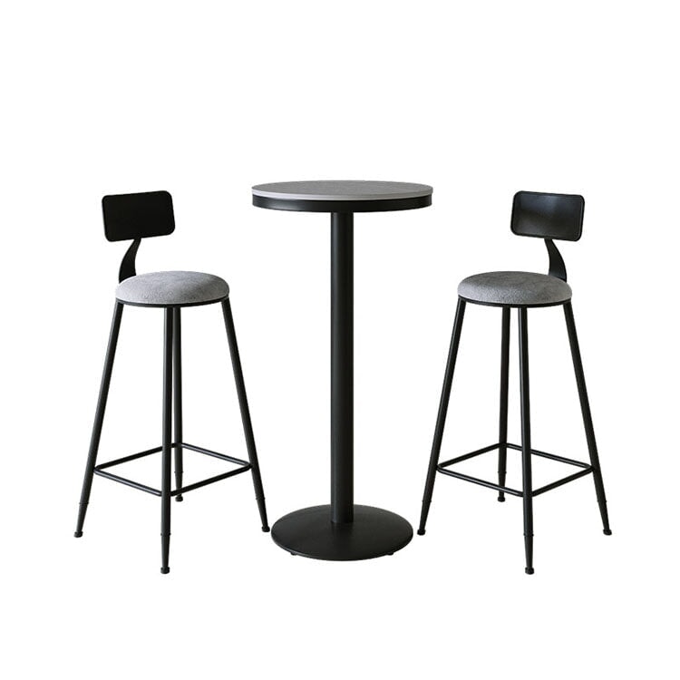 接待桌、咖啡桌、吧台、附底座的單腿桌、燒結石檯面、鋼腿、法蘭絨布料、聚氨酯坐墊、灰色、BT-A13