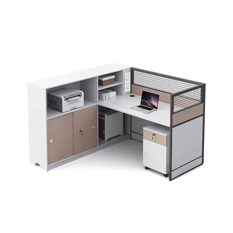 L型辦公桌,簡約設計,三聚氰胺貼面,無線充電器,桌面隔間,側櫃,簡約設計,白色,可客製化,OD-A1