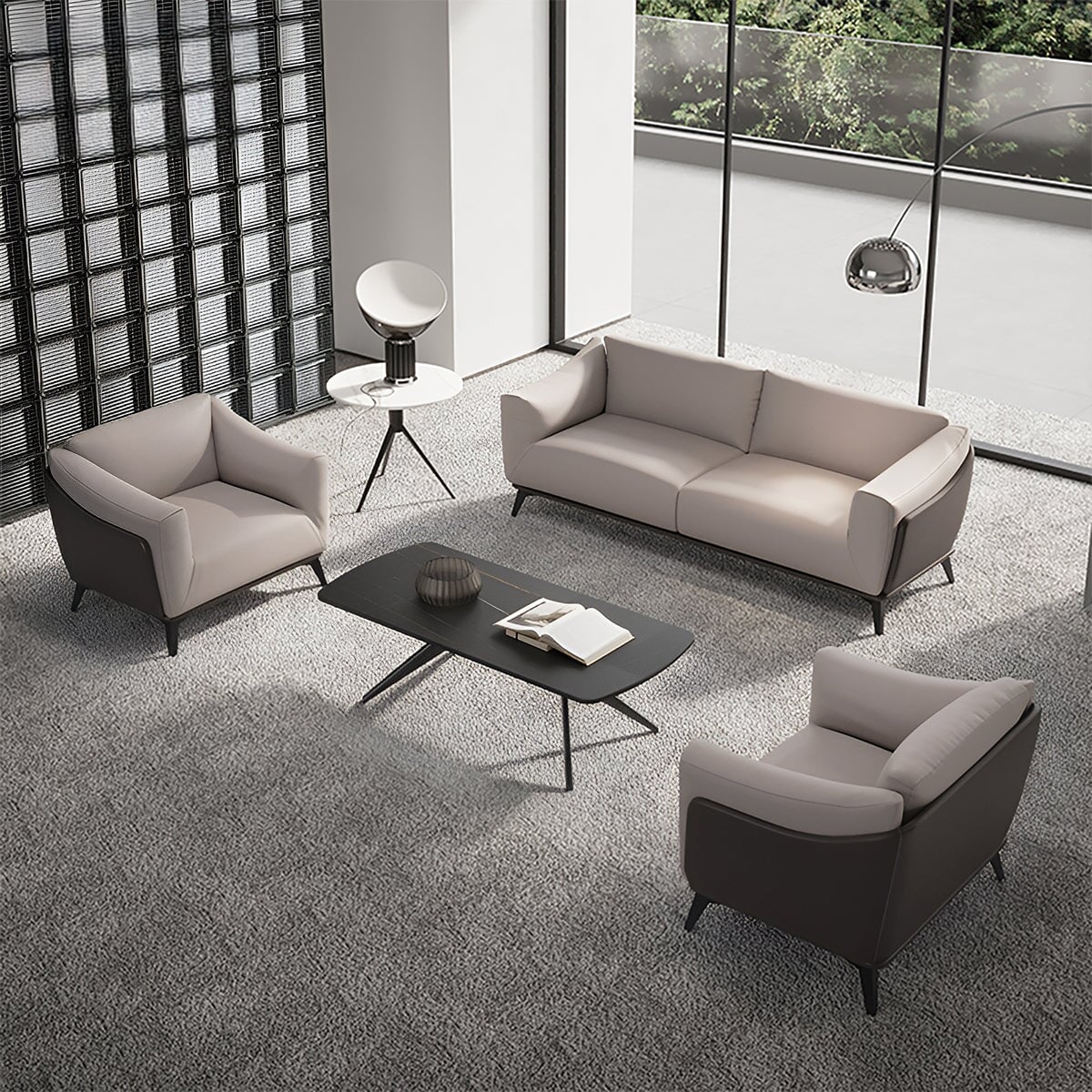 応接ソファー 受付ソファー リビングソファー レザーソファー ウレタンフォーム 天然木フレーム スチール脚 グレー カスタマイズ可能 OS-A12