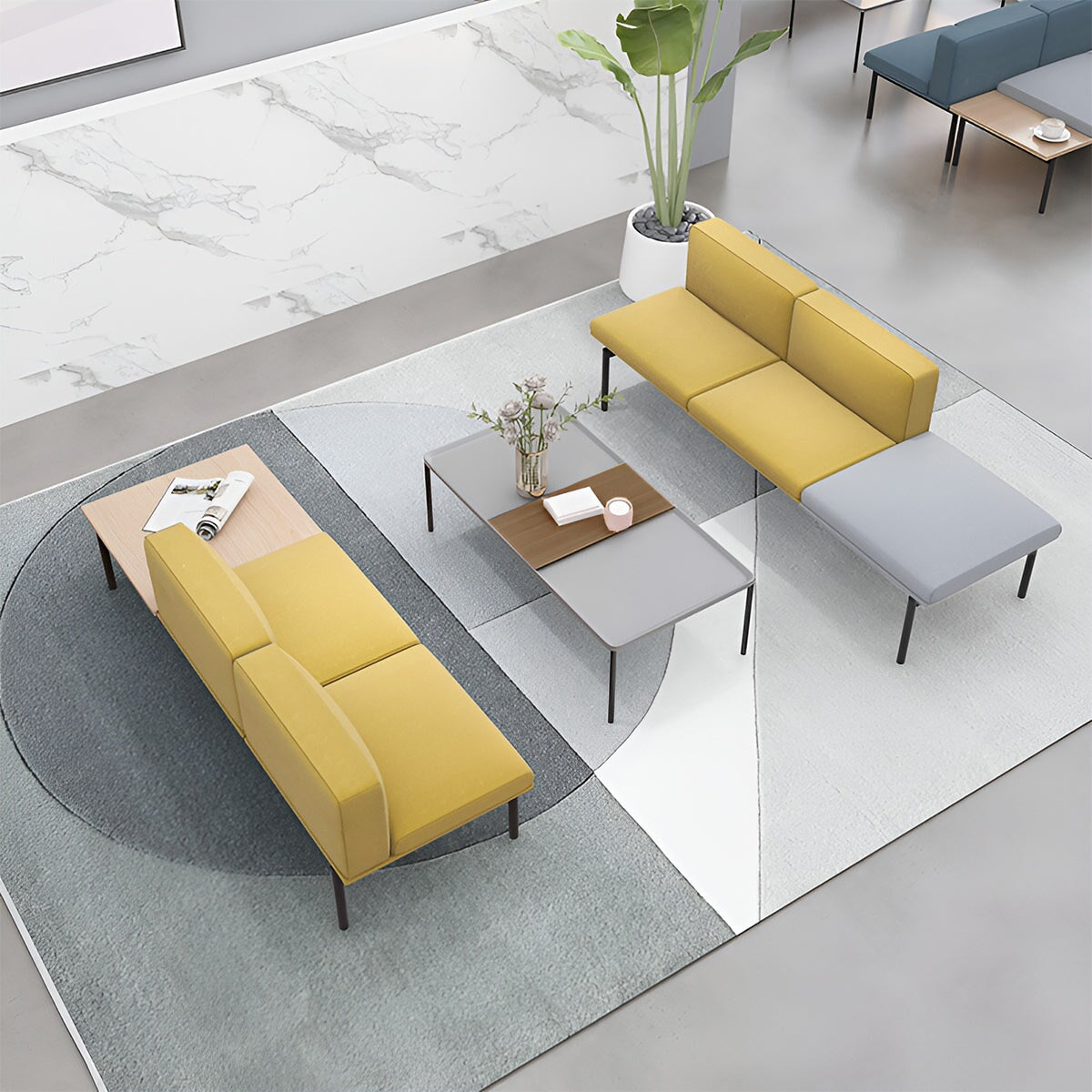 応接セット ソファ テーブル 応接用 ポリエステル生地 自由レイアウト スチールフレーム ウレタンフォーム シンプル イエロー カスタマイズ可能 OS-A6