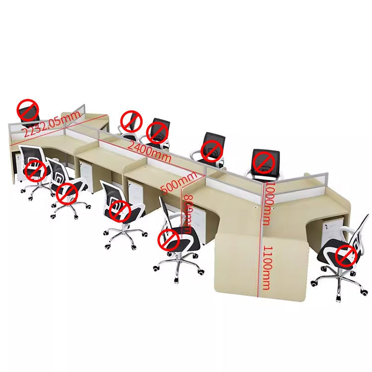 時尚辦公桌,可容納多人,V 型桌面帶隔間,三聚氰胺貼面,鋁合金框架,帶走線孔,楓木白,可定制,OD-A3