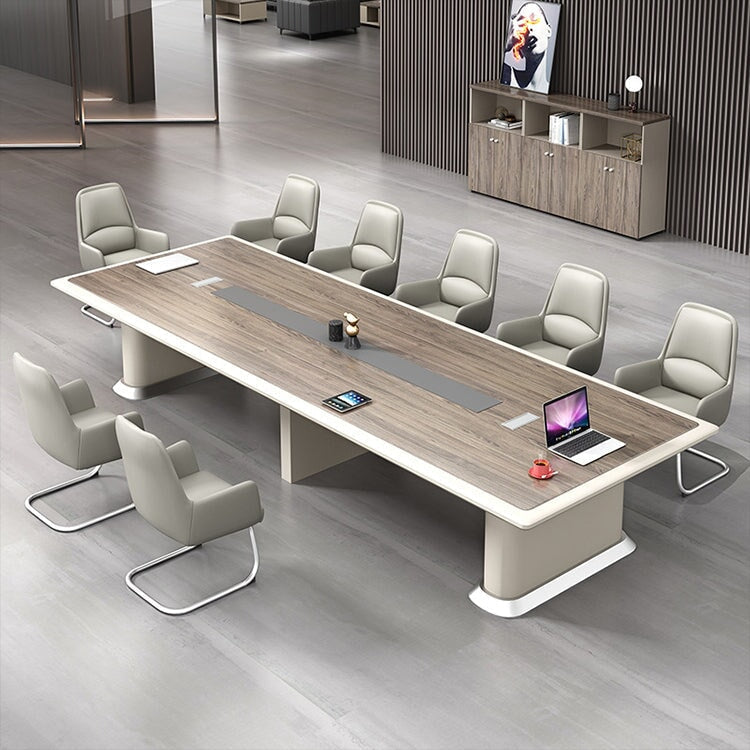 Conference table, office desk, rectangular table, meeting room table, wood grain two-tone design, with cable management holes, melamine laminate, luxurious natural color, customizable, MT-A36