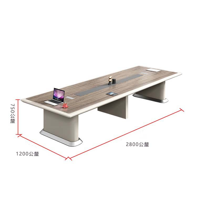 Conference table, office desk, rectangular table, meeting room table, wood grain two-tone design, with cable management holes, melamine laminate, luxurious natural color, customizable, MT-A36