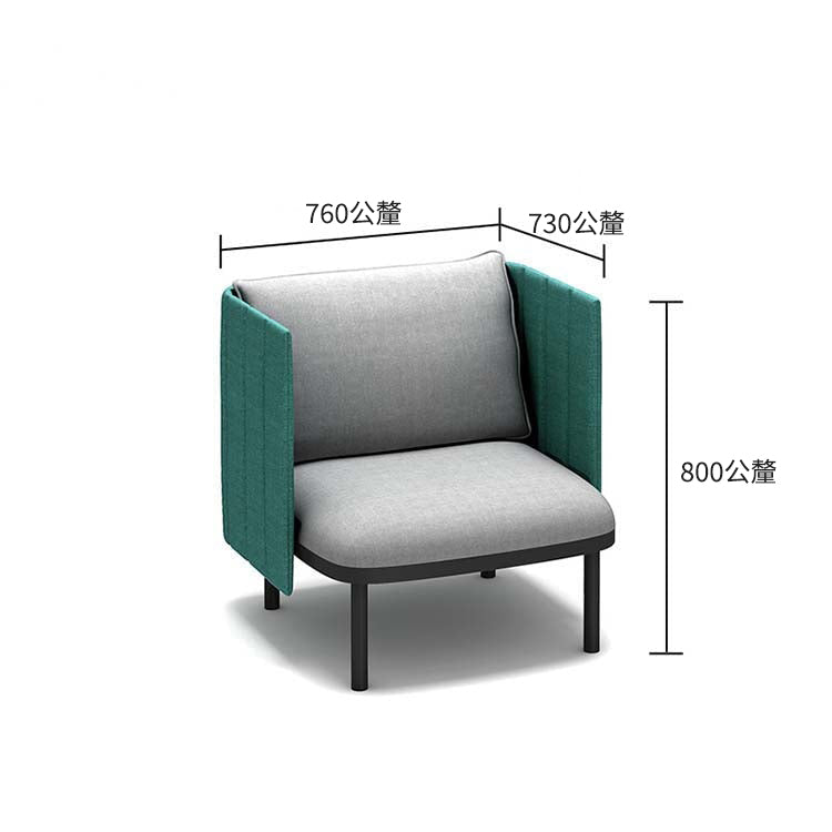 接待沙發、辦公沙發、板式沙發、布藝軟墊、板式結構、鋼製椅腳、高密度聚氨酯泡棉、簡約現代設計、藍色、可客製化、OS-A9