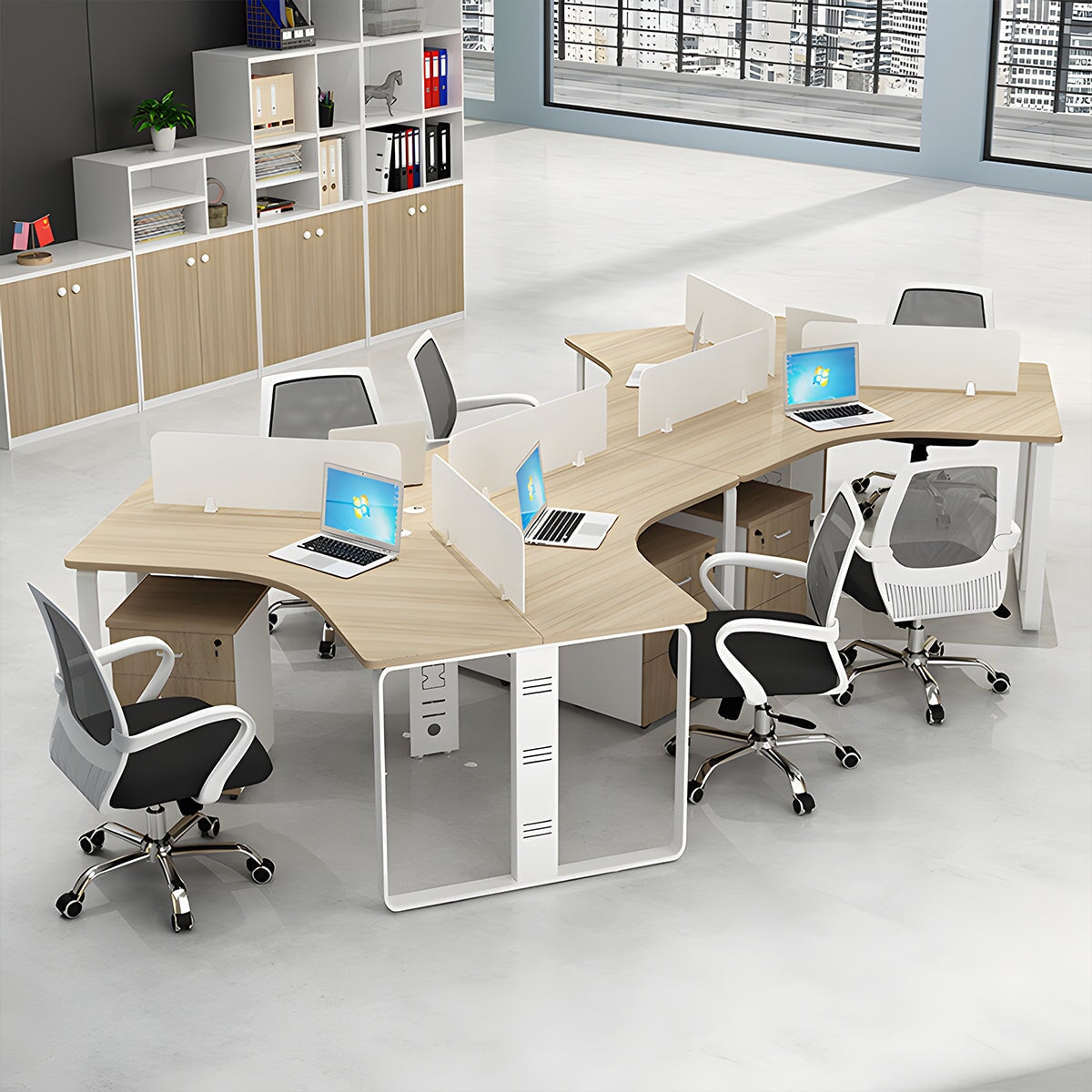 時尚大尺寸辦公桌,設計簡約現代,風格自然。適合多人使用。產品特色包括鋼製桌腳、方形桌腳、側邊滑輪、腳輪、圓形弧形桌面以及自然且可客製化的設計。 OD-A7