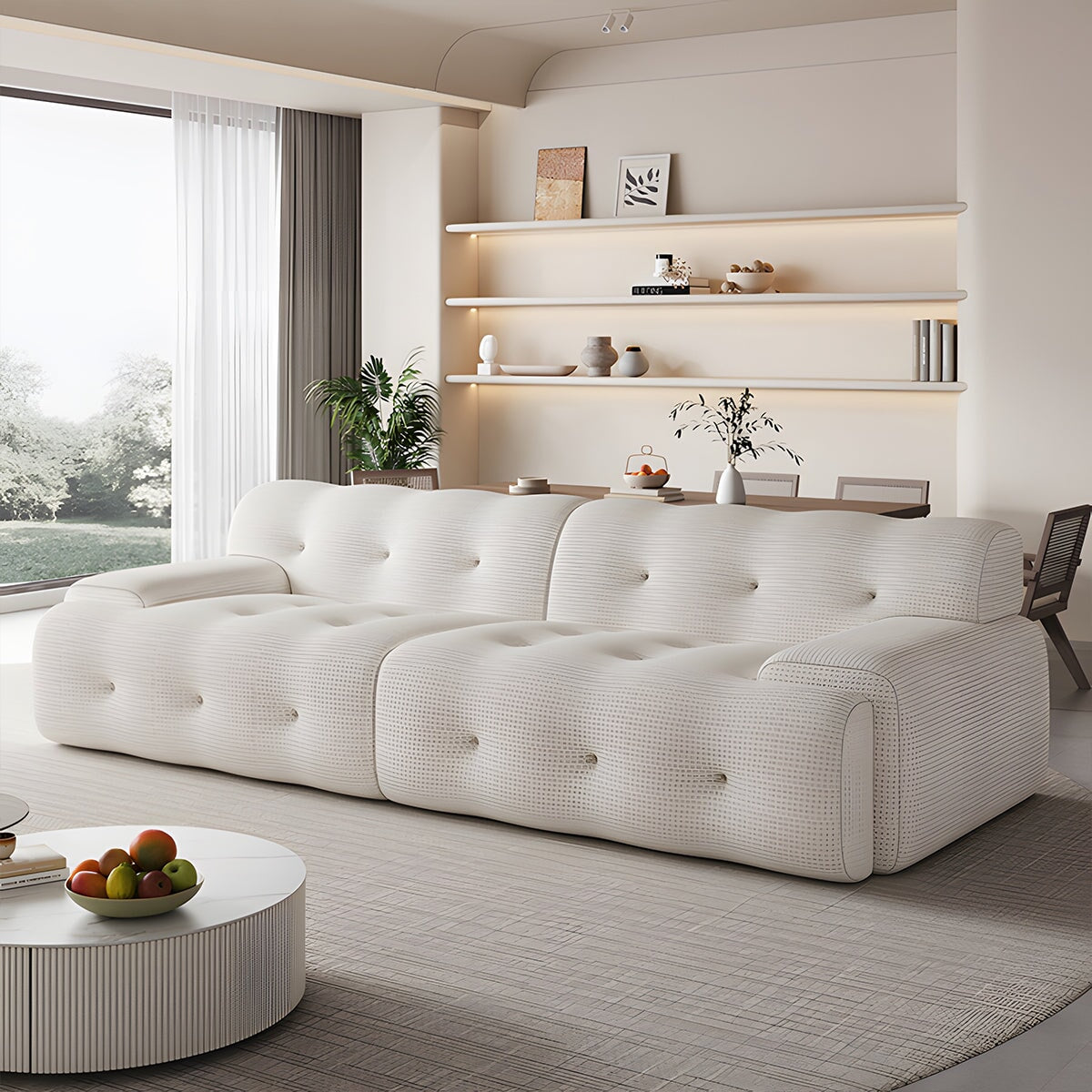 ファブリックソファ ワッフル生地 長持ちしやすい 高密度ウレタンフォーム 天然木フレーム シンプルモダン ホワイト カスタマイズ可能 SF-A2