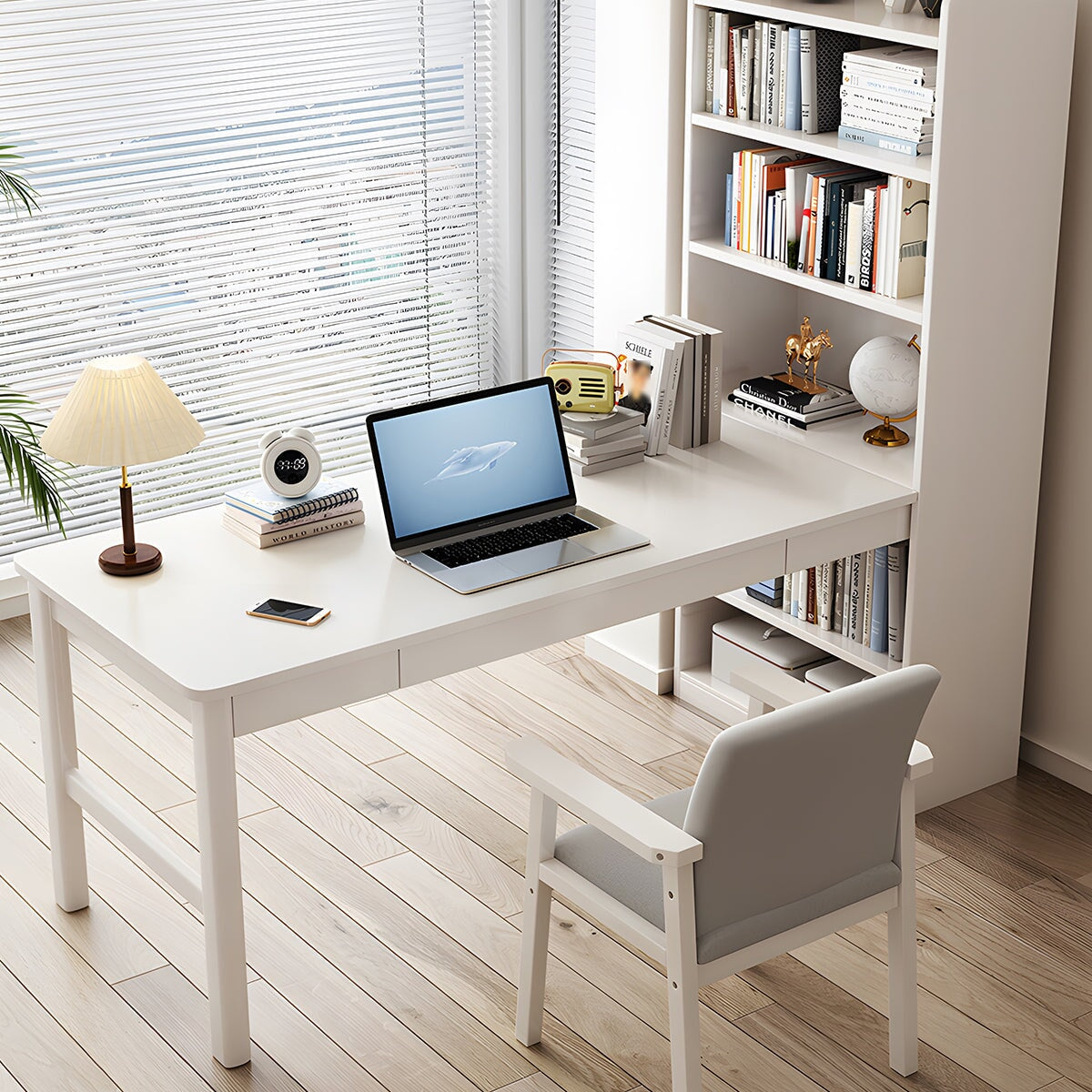 シンプル ユニットデスク デスク おしゃれ 引き出し付き 天然木 エッジ加工 収納スペース ワーク 無垢材 ホワイト 本棚 CD-A1