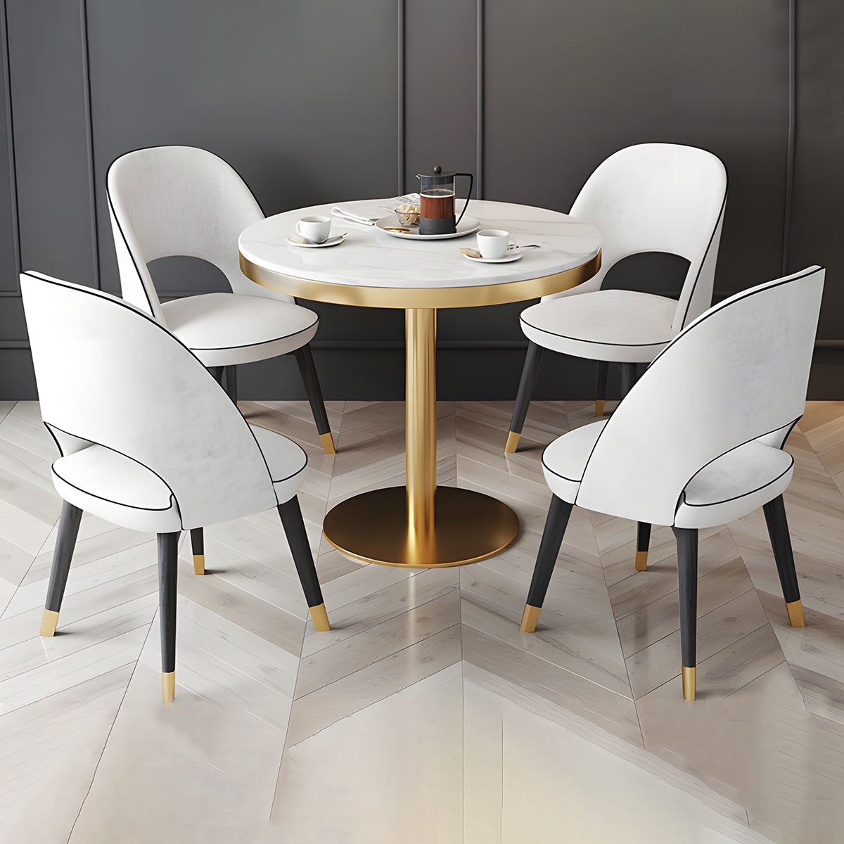 ダイニングセット 丸テーブル チェア 高密度ウレタンフォーム ベース付き一本脚 マーブル柄 マーブル模様 フランネル生地 CT-A19