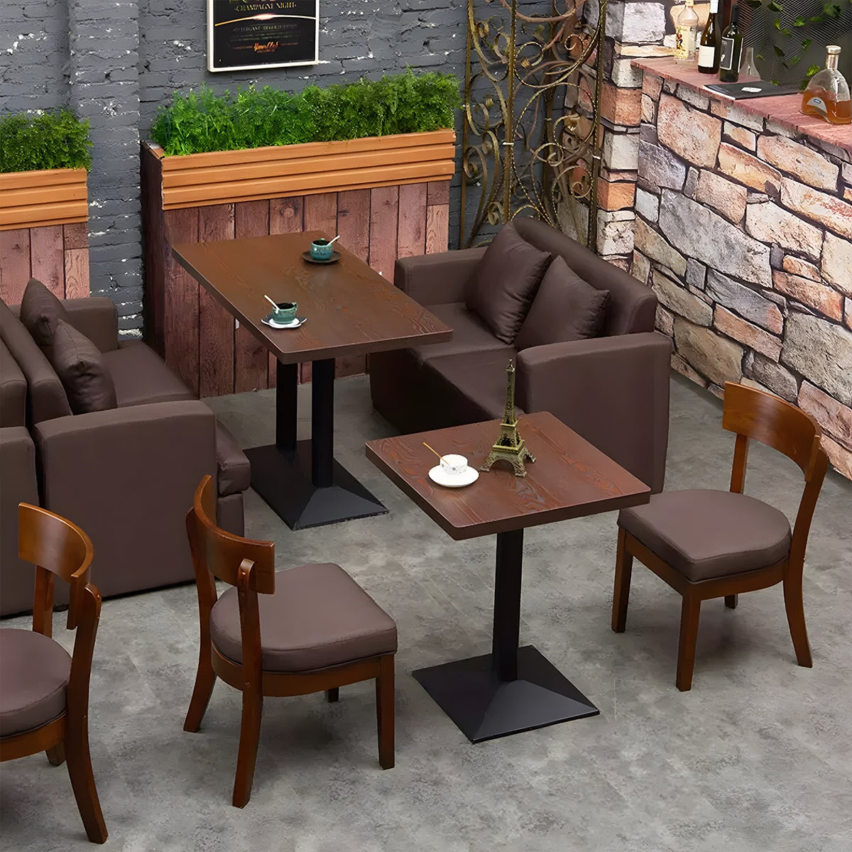 業務用和風応接セット コーヒーテーブル ソファセット 店舗用 クロス張り シンプル ヴィンテージ ブラウンブルー カスタマイズ可能 CT-A24