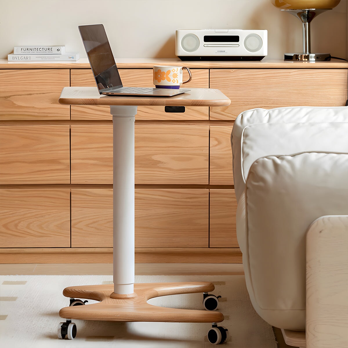 昇降 机 昇降デスク ワークデスク 作業用 昇降可能 オーク材 木目 安定性 U字型 キャスター ストッパー付き 回転 角度調整 簡素 実用 使い勝手 HAD-A5
