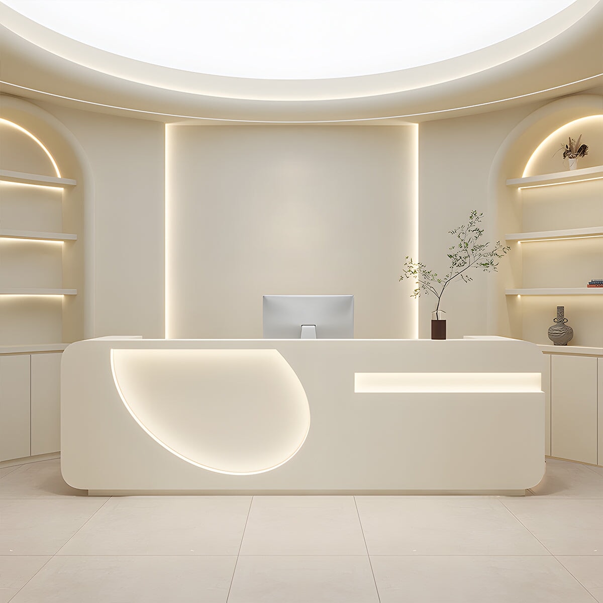 店舗レジ台 ハイカウンター 受付台 錠付き R仕上げ PC収納 キーボードトイレ付き ホワイト ナチュラル カスタマイズ可能 RD-A54