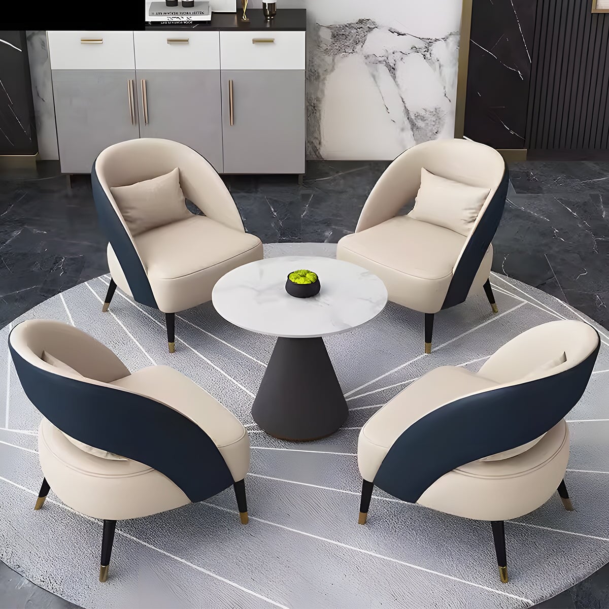 商務接待套裝,包含沙發、桌子和圓桌,採用大理石紋PU皮革製成,時尚米白色,可客製化,型號CT-A25
