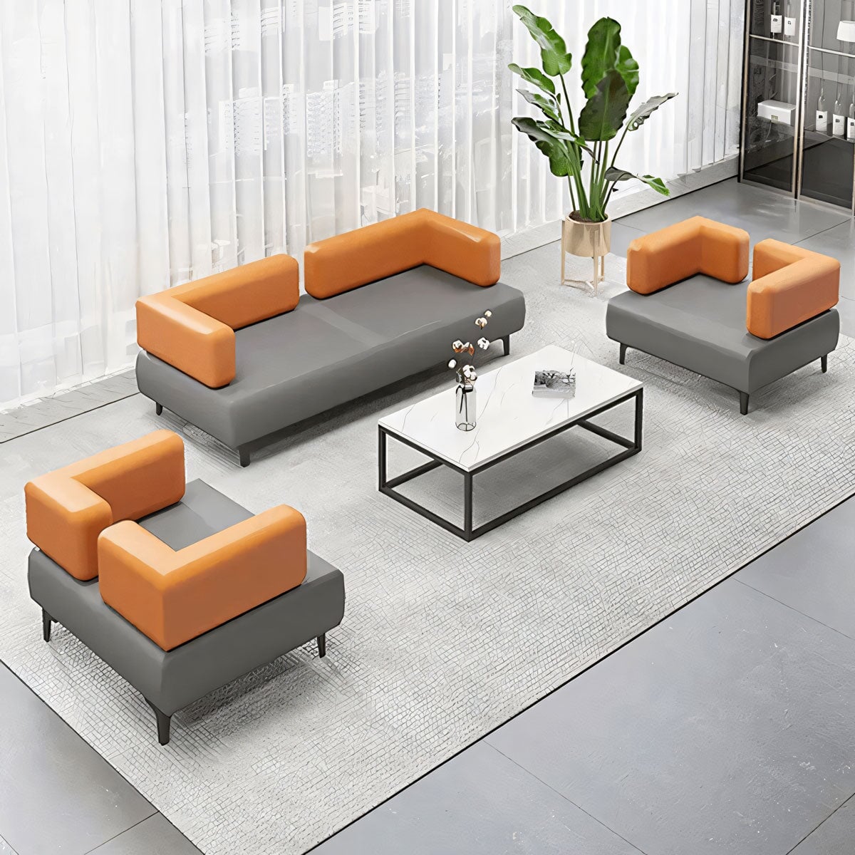 ソファー テーブル セット 応接 応接セット ナッパレザー 炭素鋼脚 高さ フィット 安全無臭 しっかり しなやか 簡素 ミニマリズム オレンジ グレー OS-A5
