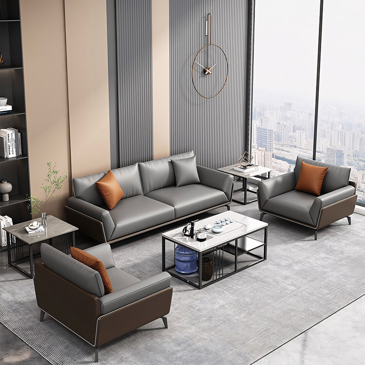 ソファ 応接 応接ソファ 応接間 オフィス ナッパレザー 耐水性 広い座面 PP綿 ラテックス ウレタン 柔らか 天然木 Sバネ 快適 心地よい グレー カスタマイズ可能 OS-A19