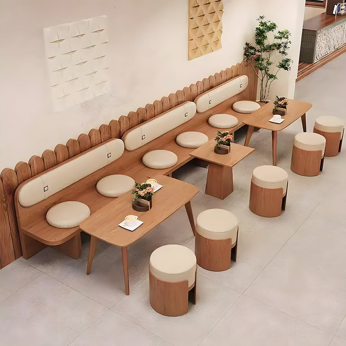 業務用ソファセット ナチュラルテイスト 高級感 おしゃれ PVCレザー生地 高密度ウレタンフォーム ベニヤ合板 メラミン化粧板 店舗用什器 店舗用家具 ナチュラル カスタマイズ可能 CT-A15