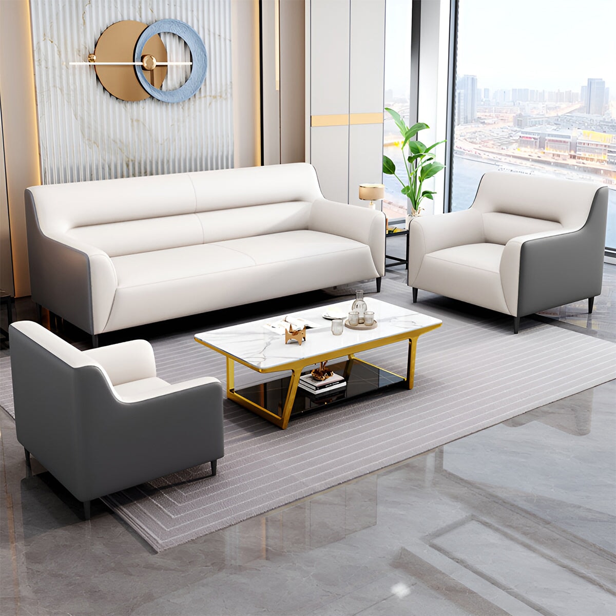 オフィスソファ 応接ソファ PVCレザー生地 高密度ウレタンフォーム ゆったり座面 スチール脚 天然木フレーム お手入れしやすい ダークブラウン ブラック OS-A20