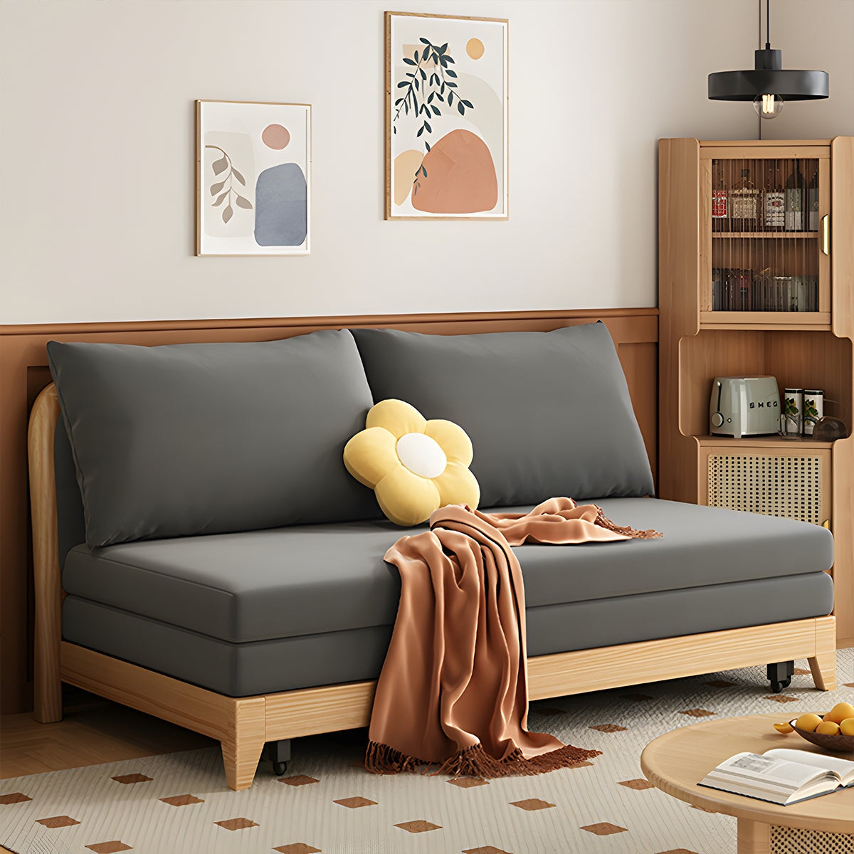 二人掛けソファーベッド シンプルモダン ナチュラルテイスト 高密度ウレタンフォーム ラテックス ココナッツファイバー シリコンフィル フリース生地 収納スペース グレー SF-A15
